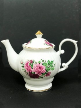 Fine Porcelain Pink & Red Roses Tea Pot With Gift Box